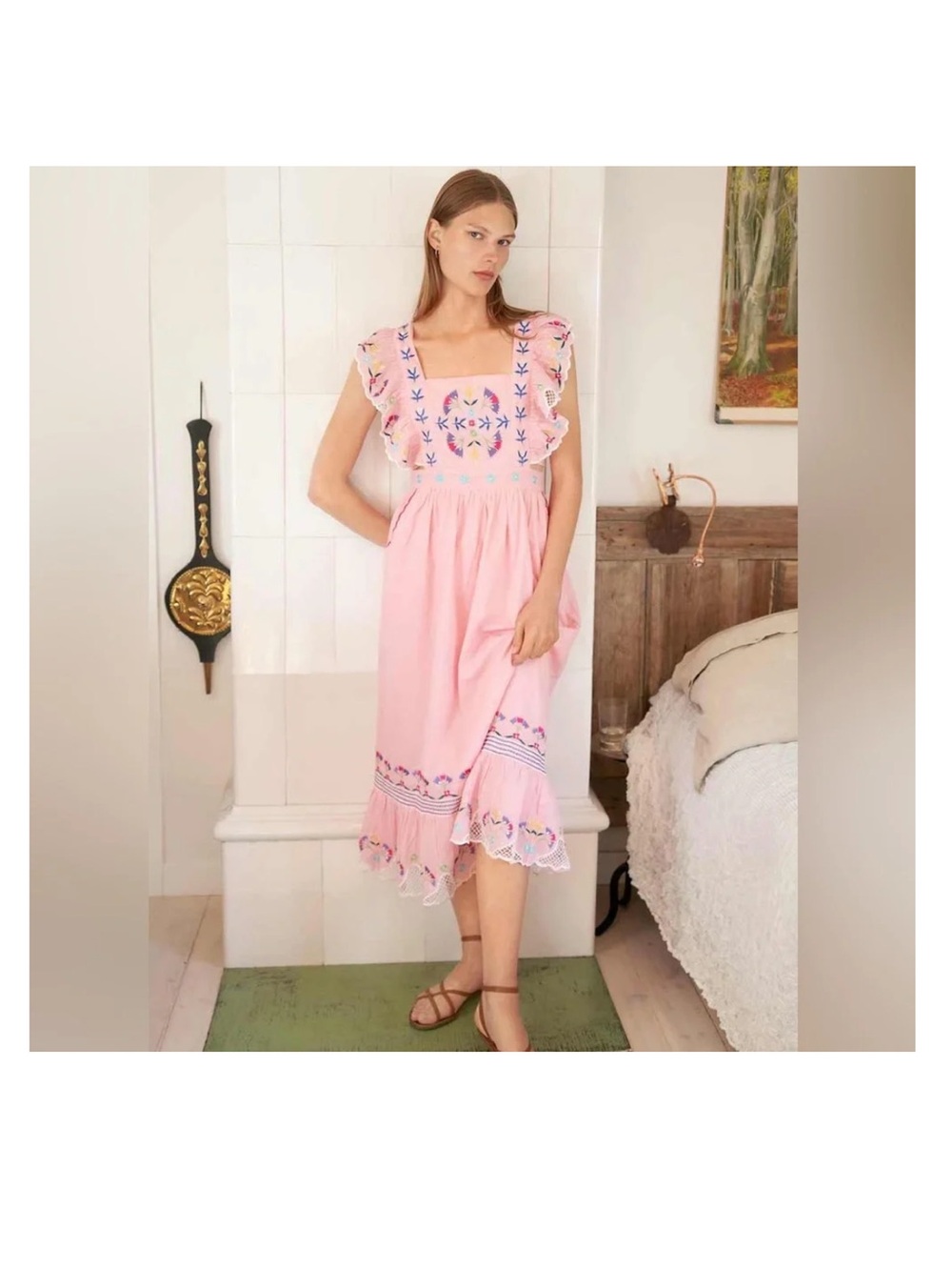 Wild Rose Embroidered Pink Maxi Dress